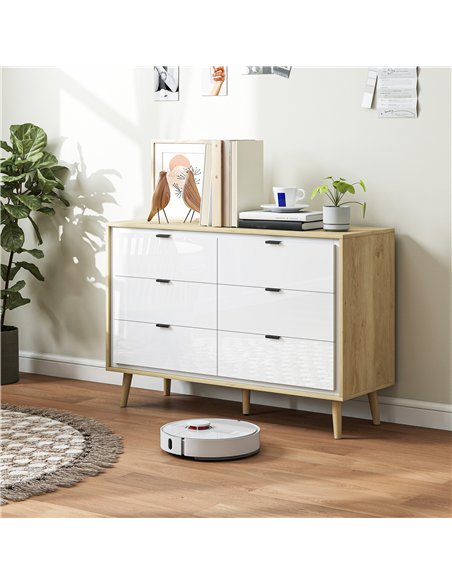 HOMCOM Storage Cabinet, Chest of Drawers with 6  Drawers and 5 Legs for Bedroom,  High Gloss White - pic 205072 | FastDaddyshop
