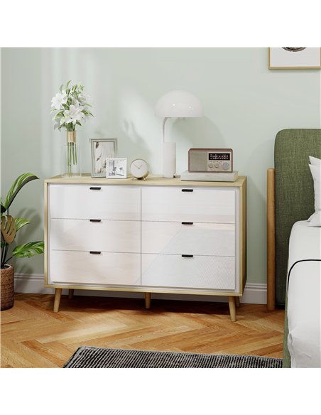 HOMCOM Storage Cabinet, Chest of Drawers with 6  Drawers and 5 Legs for Bedroom,  High Gloss White - pic 205073 | FastDaddyshop