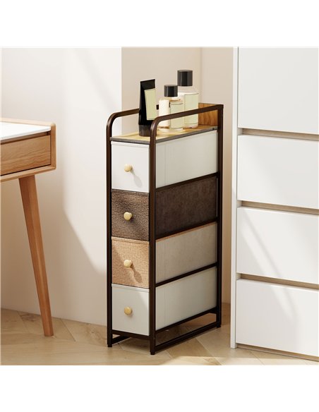 HOMCOM 4-Drawer Storage Organiser Unit, Chest of Drawers with Steel Frame for Bedroom, Living Room, Mixed-Brown - pic 205075 | FastDaddyshop