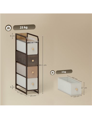 HOMCOM 4-Drawer Storage Organiser Unit, Chest of Drawers with Steel Frame for Bedroom, Living Room, Mixed-Brown