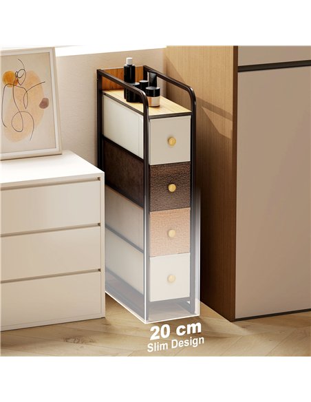 HOMCOM 4-Drawer Storage Organiser Unit, Chest of Drawers with Steel Frame for Bedroom, Living Room, Mixed-Brown - pic 205077 | FastDaddyshop