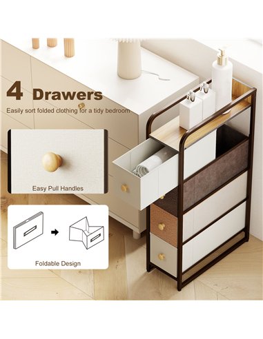 HOMCOM 4-Drawer Storage Organiser Unit, Chest of Drawers with Steel Frame for Bedroom, Living Room, Mixed-Brown