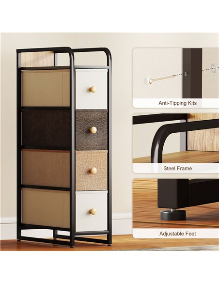 HOMCOM 4-Drawer Storage Organiser Unit, Chest of Drawers with Steel Frame for Bedroom, Living Room, Mixed-Brown - pic 205080 | FastDaddyshop