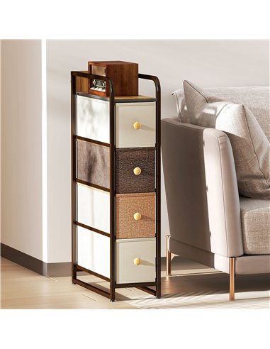 HOMCOM 4-Drawer Storage Organiser Unit, Chest of Drawers with Steel Frame for Bedroom, Living Room, Mixed-Brown