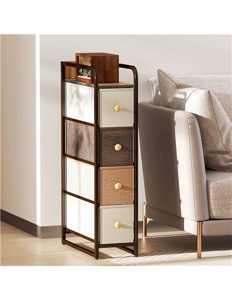 HOMCOM 4-Drawer Storage Organiser Unit, Chest of Drawers with Steel Frame for Bedroom, Living Room, Mixed-Brown - pic 205081 | FastDaddyshop
