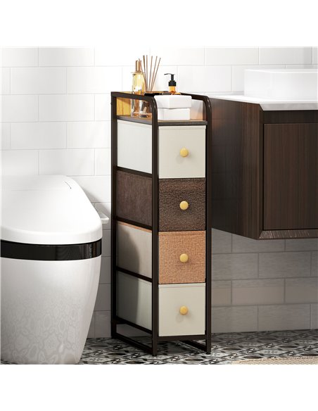 HOMCOM 4-Drawer Storage Organiser Unit, Chest of Drawers with Steel Frame for Bedroom, Living Room, Mixed-Brown - pic 205082 | FastDaddyshop