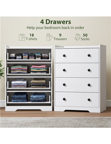 HOMCOM 4 Drawer Chest of Drawers, Modern Dresser for Bedroom, Storage Cabinet for Living Room Entryway, White Wood Effect - pic 205086 | FastDaddyshop
