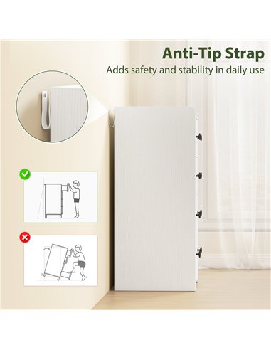 HOMCOM 4 Drawer Chest of Drawers, Modern Dresser for Bedroom, Storage Cabinet for Living Room Entryway, White Wood Effect