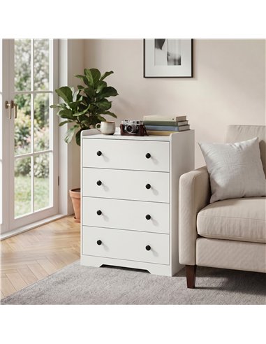 HOMCOM 4 Drawer Chest of Drawers, Modern Dresser for Bedroom, Storage Cabinet for Living Room Entryway, White Wood Effect