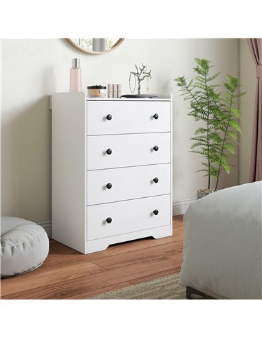 HOMCOM 4 Drawer Chest of Drawers, Modern Dresser for Bedroom, Storage Cabinet for Living Room Entryway, White Wood Effect