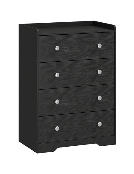HOMCOM 4 Drawer Chest of Drawers, Modern Dresser for Bedroom, Storage Cabinet for Living Room Entryway, Black Wood Effect - pic 205092 | FastDaddyshop