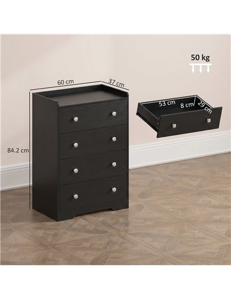HOMCOM 4 Drawer Chest of Drawers, Modern Dresser for Bedroom, Storage Cabinet for Living Room Entryway, Black Wood Effect - pic 205094 | FastDaddyshop
