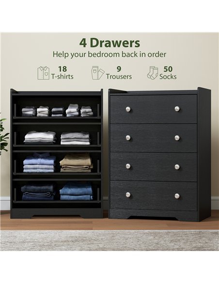 HOMCOM 4 Drawer Chest of Drawers, Modern Dresser for Bedroom, Storage Cabinet for Living Room Entryway, Black Wood Effect - pic 205095 | FastDaddyshop