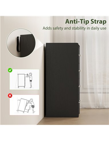HOMCOM 4 Drawer Chest of Drawers, Modern Dresser for Bedroom, Storage Cabinet for Living Room Entryway, Black Wood Effect