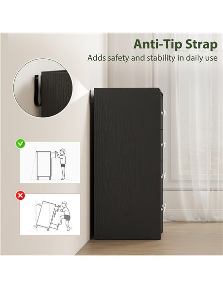 HOMCOM 4 Drawer Chest of Drawers, Modern Dresser for Bedroom, Storage Cabinet for Living Room Entryway, Black Wood Effect - pic 205096 | FastDaddyshop