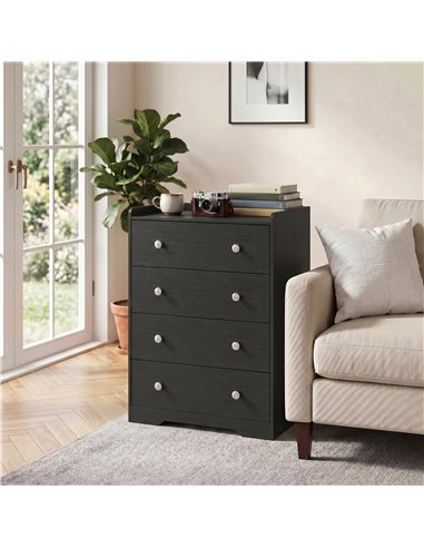 HOMCOM 4 Drawer Chest of Drawers, Modern Dresser for Bedroom, Storage Cabinet for Living Room Entryway, Black Wood Effect