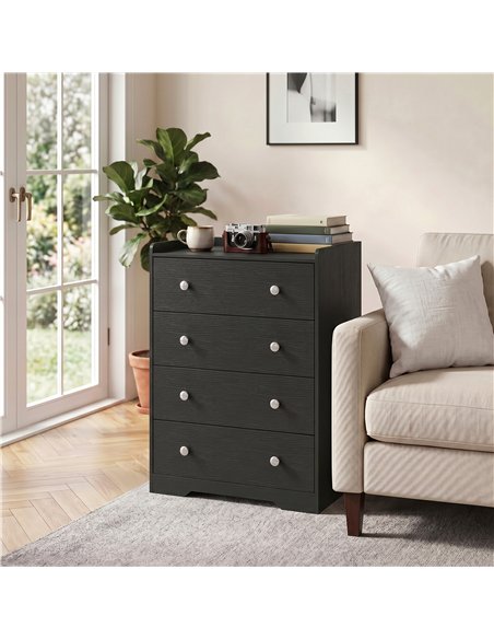 HOMCOM 4 Drawer Chest of Drawers, Modern Dresser for Bedroom, Storage Cabinet for Living Room Entryway, Black Wood Effect - pic 205097 | FastDaddyshop
