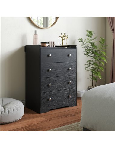 HOMCOM 4 Drawer Chest of Drawers, Modern Dresser for Bedroom, Storage Cabinet for Living Room Entryway, Black Wood Effect