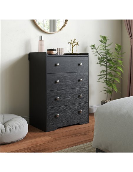 HOMCOM 4 Drawer Chest of Drawers, Modern Dresser for Bedroom, Storage Cabinet for Living Room Entryway, Black Wood Effect - pic 205098 | FastDaddyshop