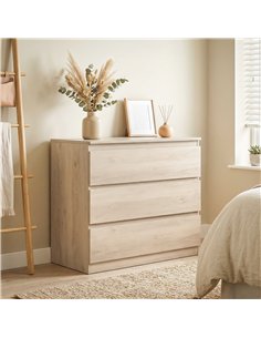 HOMCOM 3-Drawer Storage Organiser Unit, Chest of Drawers for Bedroom, Living Room, 80 x 39 x 73cm, Oak 2