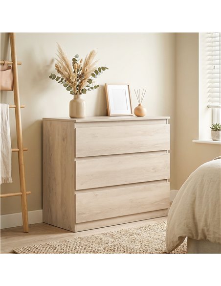 HOMCOM 3-Drawer Storage Organiser Unit, Chest of Drawers for Bedroom, Living Room, 80 x 39 x 73cm, Oak - pic 205102 | FastDaddyshop