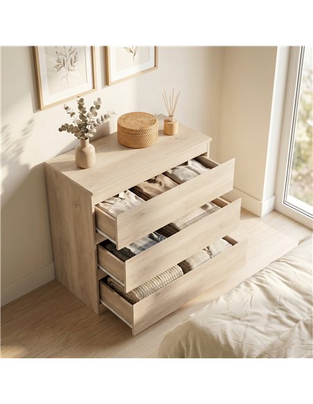 HOMCOM 3-Drawer Storage Organiser Unit, Chest of Drawers for Bedroom, Living Room, 80 x 39 x 73cm, Oak - pic 205107 | FastDaddyshop