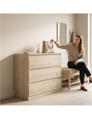 HOMCOM 3-Drawer Storage Organiser Unit, Chest of Drawers for Bedroom, Living Room, 80 x 39 x 73cm, Oak