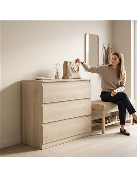 HOMCOM 3-Drawer Storage Organiser Unit, Chest of Drawers for Bedroom, Living Room, 80 x 39 x 73cm, Oak - pic 205108 | FastDaddyshop