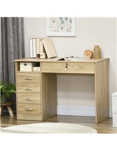 HOMCOM Home Office Computer Desk with Lockable Drawer, Storage Shelf, Oak 2