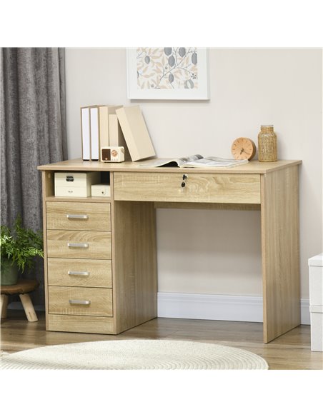 HOMCOM Home Office Computer Desk with Lockable Drawer, Storage Shelf, Oak - pic 20511 | FastDaddyshop