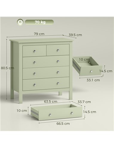 HOMCOM 5 Drawer Chest of Drawers, Modern Dresser for Bedroom, Bedside Storage Cabinet, Wide Storage Unit with Glide Runners for 