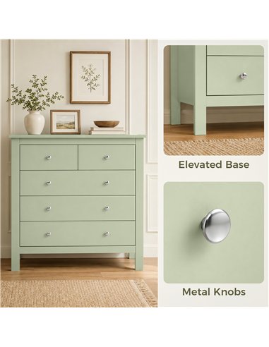 HOMCOM 5 Drawer Chest of Drawers, Modern Dresser for Bedroom, Bedside Storage Cabinet, Wide Storage Unit with Glide Runners for 