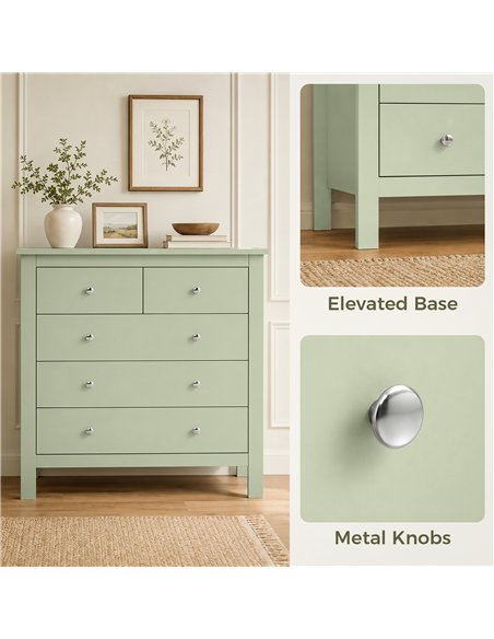 HOMCOM 5 Drawer Chest of Drawers, Modern Dresser for Bedroom, Bedside Storage Cabinet, Wide Storage Unit with Glide Runners for  - pic 205115 | FastDaddyshop