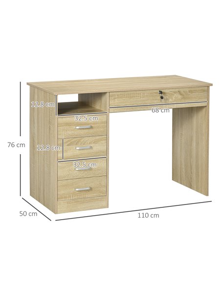 HOMCOM Home Office Computer Desk with Lockable Drawer, Storage Shelf, Oak - pic 20512 | FastDaddyshop