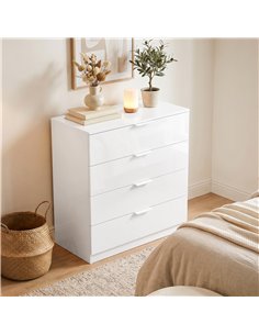 HOMCOM High Gloss 4-Drawer Chest of Drawers, Space-Saving Bedroom Storage Unit with Smooth Runners, White 2