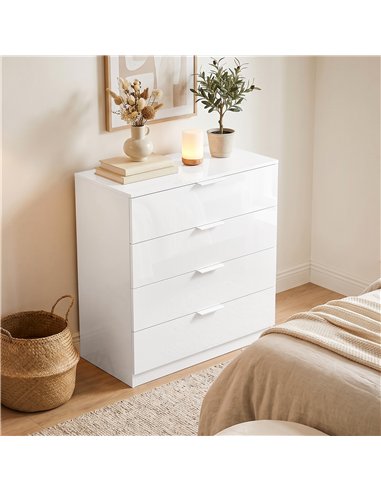 HOMCOM High Gloss 4-Drawer Chest of Drawers, Space-Saving Bedroom Storage Unit with Smooth Runners, White