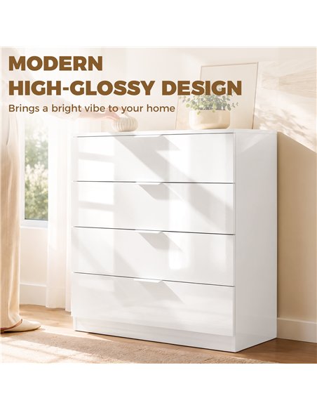 HOMCOM High Gloss 4-Drawer Chest of Drawers, Space-Saving Bedroom Storage Unit with Smooth Runners, White - pic 205122 | FastDaddyshop