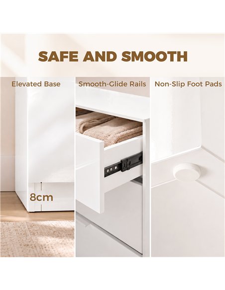HOMCOM High Gloss 4-Drawer Chest of Drawers, Space-Saving Bedroom Storage Unit with Smooth Runners, White - pic 205125 | FastDaddyshop