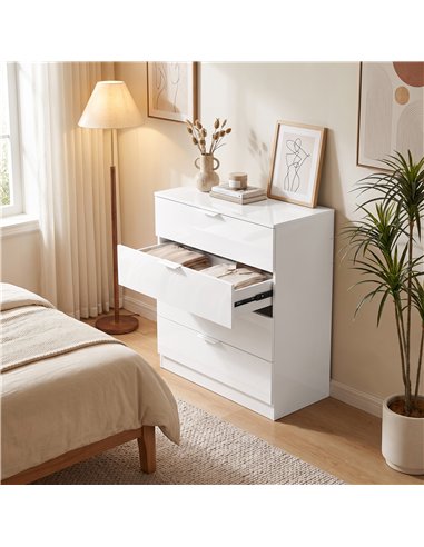 HOMCOM High Gloss 4-Drawer Chest of Drawers, Space-Saving Bedroom Storage Unit with Smooth Runners, White