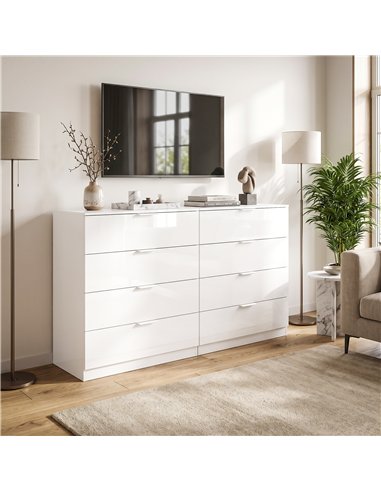 HOMCOM High Gloss 4-Drawer Chest of Drawers, Space-Saving Bedroom Storage Unit with Smooth Runners, White
