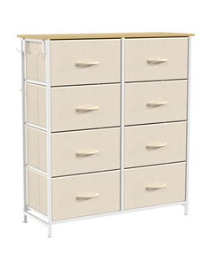 HOMCOM Chest of Drawers, Dresser with 8 Fabric Drawers, Tall Storage Unit with 4 Pockets and 2 Hooks Steel Frame, Beige