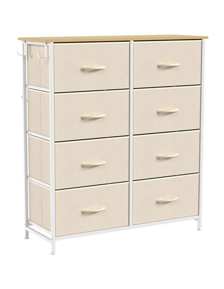 HOMCOM Chest of Drawers, Dresser with 8 Fabric Drawers, Tall Storage Unit with 4 Pockets and 2 Hooks Steel Frame, Beige - pic 205128 | FastDaddyshop