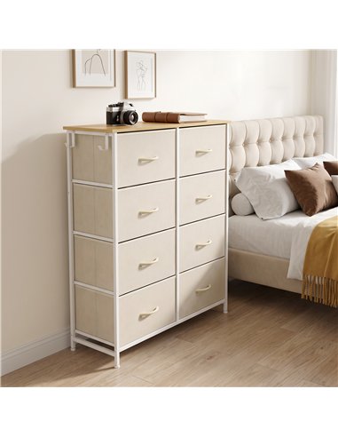 HOMCOM Chest of Drawers, Dresser with 8 Fabric Drawers, Tall Storage Unit with 4 Pockets and 2 Hooks Steel Frame, Beige