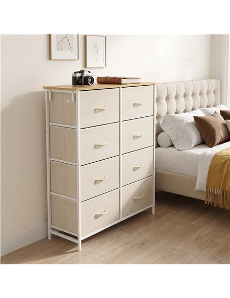 HOMCOM Chest of Drawers, Dresser with 8 Fabric Drawers, Tall Storage Unit with 4 Pockets and 2 Hooks Steel Frame, Beige - pic 205129 | FastDaddyshop