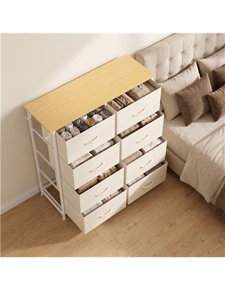 HOMCOM Chest of Drawers, Dresser with 8 Fabric Drawers, Tall Storage Unit with 4 Pockets and 2 Hooks Steel Frame, Beige - pic 205135 | FastDaddyshop