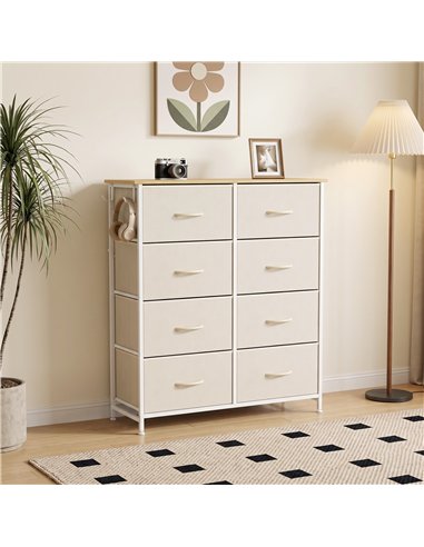 HOMCOM Chest of Drawers, Dresser with 8 Fabric Drawers, Tall Storage Unit with 4 Pockets and 2 Hooks Steel Frame, Beige