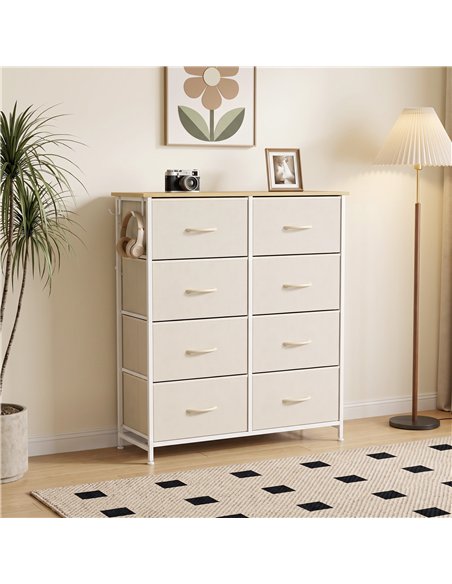 HOMCOM Chest of Drawers, Dresser with 8 Fabric Drawers, Tall Storage Unit with 4 Pockets and 2 Hooks Steel Frame, Beige - pic 205136 | FastDaddyshop