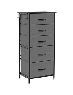 HOMCOM Chest of Drawers, Dresser with 5 Fabric Drawers, Tall Storage Unit with 4 Pockets and 2 Hooks Steel Frame, Charcoal Grey