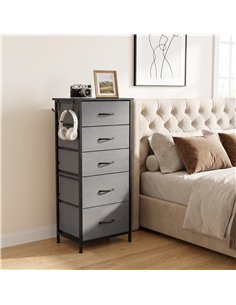 HOMCOM Chest of Drawers, Dresser with 5 Fabric Drawers, Tall Storage Unit with 4 Pockets and 2 Hooks Steel Frame, Charcoal Grey 2