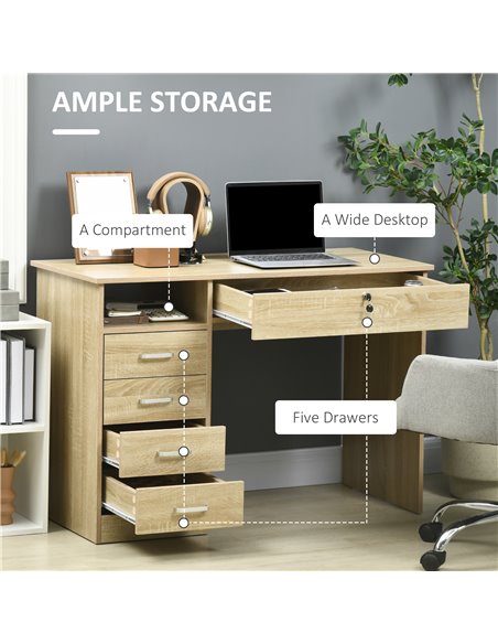HOMCOM Computer Desk, Home Office Desk with Lockable Drawer, Storage Shelf for Study Bedroom, 110 x 50 x 76 cm, Oak - pic 20514 | FastDaddyshop